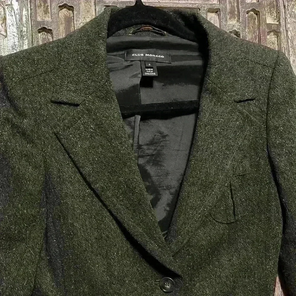 Gorgeous green tweed Club Monaco blazer size 0. The  cuffs and detail 🤩 😀 - Picture 3 of 4